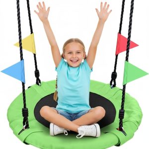 Odoland 24 inch saucer swing in green for kids outdoor play