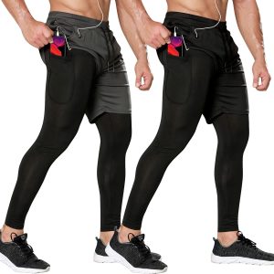 Odoland 2-in-1 compression running pants with pockets