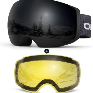 Odoland Magnetic Interchangeable Ski Goggles with 2 Lens on snow