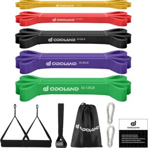 Odoland 5-pack pull up assist bands with door anchor and handles for home gym workouts