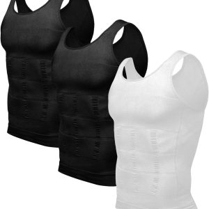 Odoland 3-pack men compression shirts showing tummy control and body shaping