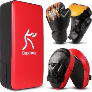 Odoland 3-in-1 Kids Boxing Set with punch mitts, kick pads, and gloves