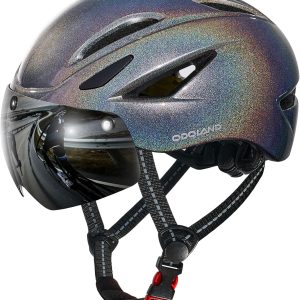 Odoland Bike Helmet with Magnetic Sun Visor for Adults – side view showing visor and vents