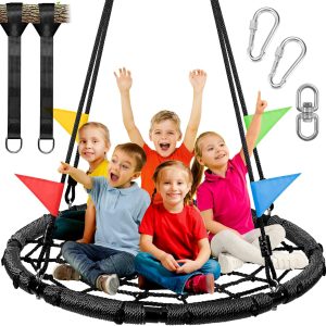 Odoland Spider Web Tree Swing in backyard with kids playing